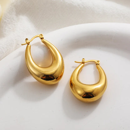 Fashion Glossy Stainless Steel Chunky Hoop Earrings for Women Gold Plated Thick Texture Geometric Circle Earring Vintage Jewelry 22480 3