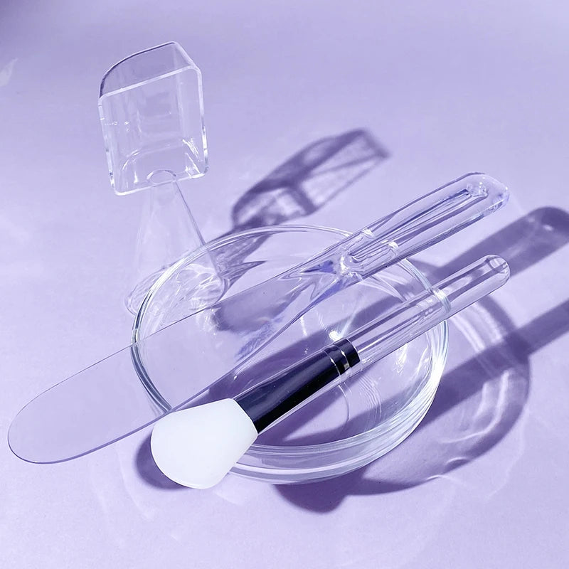 Skin Care DIY Mask Set Clear Rod Mud Mixing Bowl Spoon Set Soft Applicator Brushes for Face Deep Cleaning Portable Beauty Tools Set E-4pcs