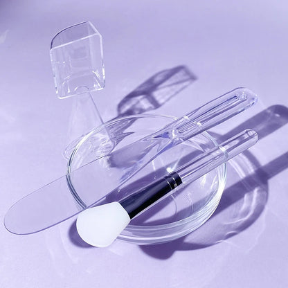 Skin Care DIY Mask Set Clear Rod Mud Mixing Bowl Spoon Set Soft Applicator Brushes for Face Deep Cleaning Portable Beauty Tools Set E-4pcs