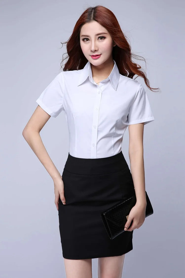 Korean Fashion White Shirt Women Short Sleeve Blouse Business Shirts Ladies Tops Youth Blouses Woman Summer Cheap Women Clothing