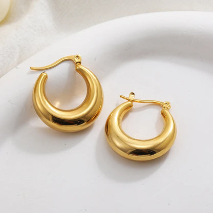 Fashion Glossy Stainless Steel Chunky Hoop Earrings for Women Gold Plated Thick Texture Geometric Circle Earring Vintage Jewelry 22480 1