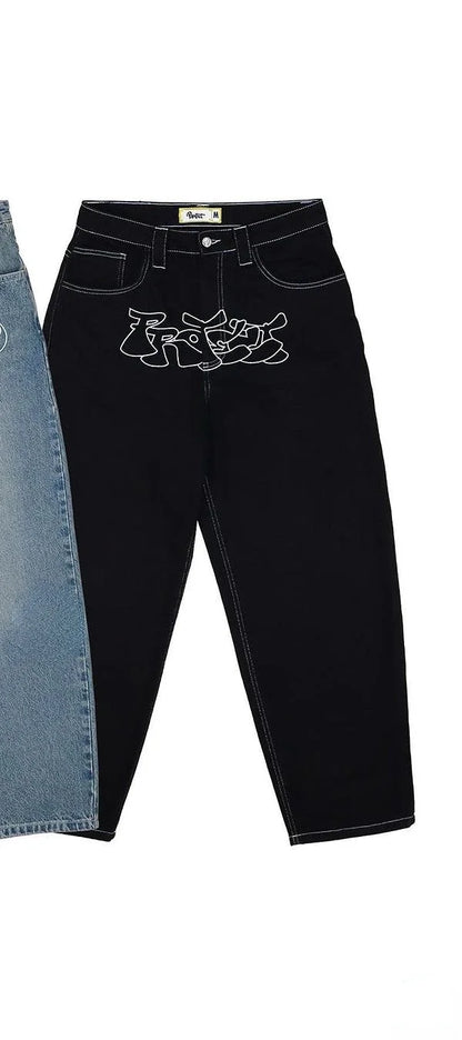 Street fashion retro design jeans Y2K rhinestone sequins retro blue loose men's and women's jeans high waist wide-leg trousers 6