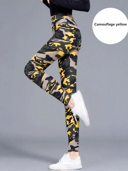 Women Fashion Camouflage Leggings Sexy Print Femme Push Up Pants Casual Camo Sport Workout Fitness Legging Yellow Gray Camo