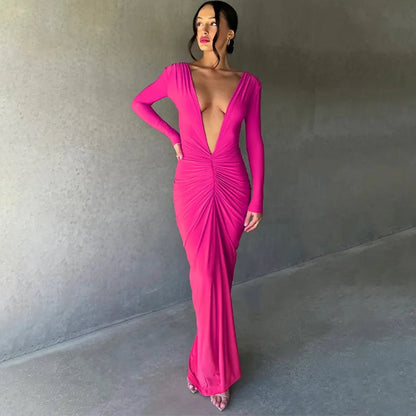 Women Sexy Elegant Long Dress Long Sleeve Backless Bodycon Slit Dress Autumn Evening Party Dresses Female Badiee Stylez