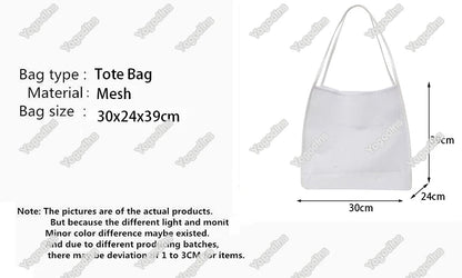 Summer Fashion Mesh Handbag Totes Hollow Out Shoulder Bags For Women Female Casual Fashion Large Capacity Shopping Pack