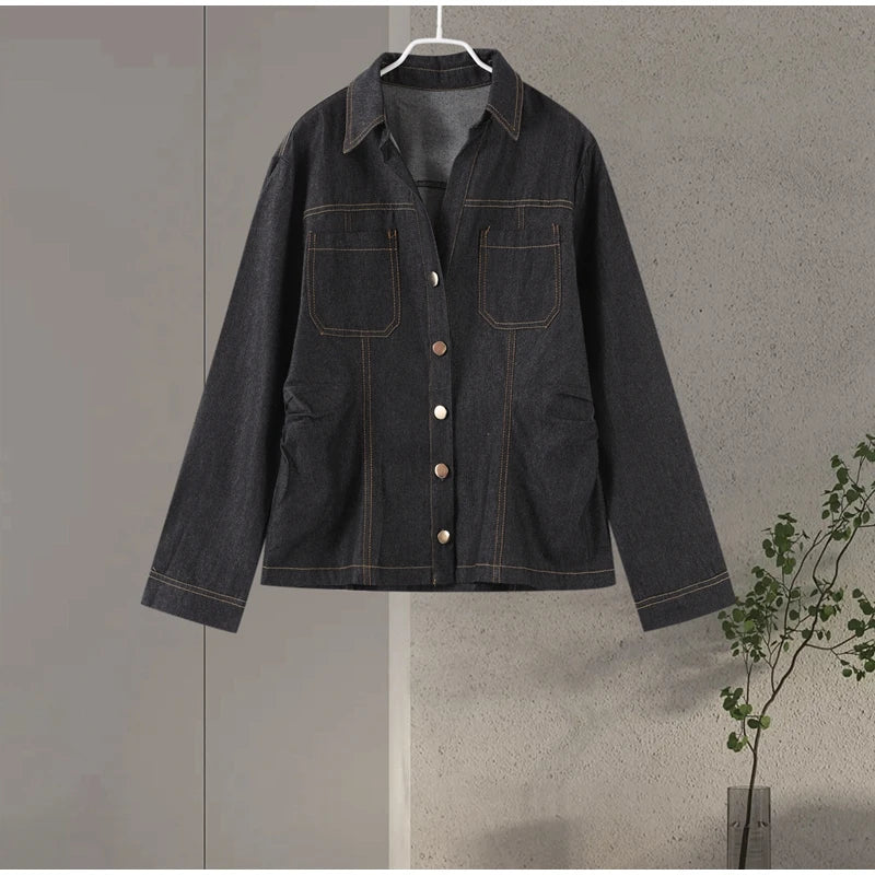 Street Vintage Denim Pants Sets Women Slim Long Sleeve Lapel Single Breasted Jacket Straight Trousers 2025 Autumn Lady Outfits