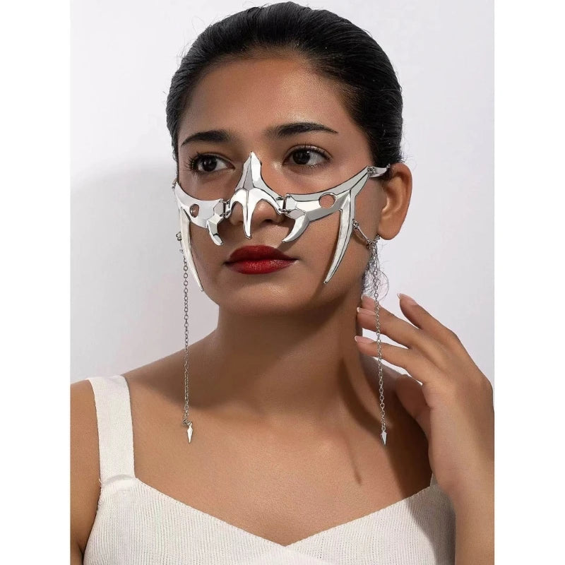 Punk Irregular Mask Gothic Mechanical Alien Fluid Face Accessories Metal Earrings for Women Men Halloween Party Jewelry