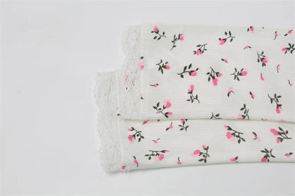 Floral print set, low cut round neck, tight fitting long sleeved top, shorts, European and American home clothes