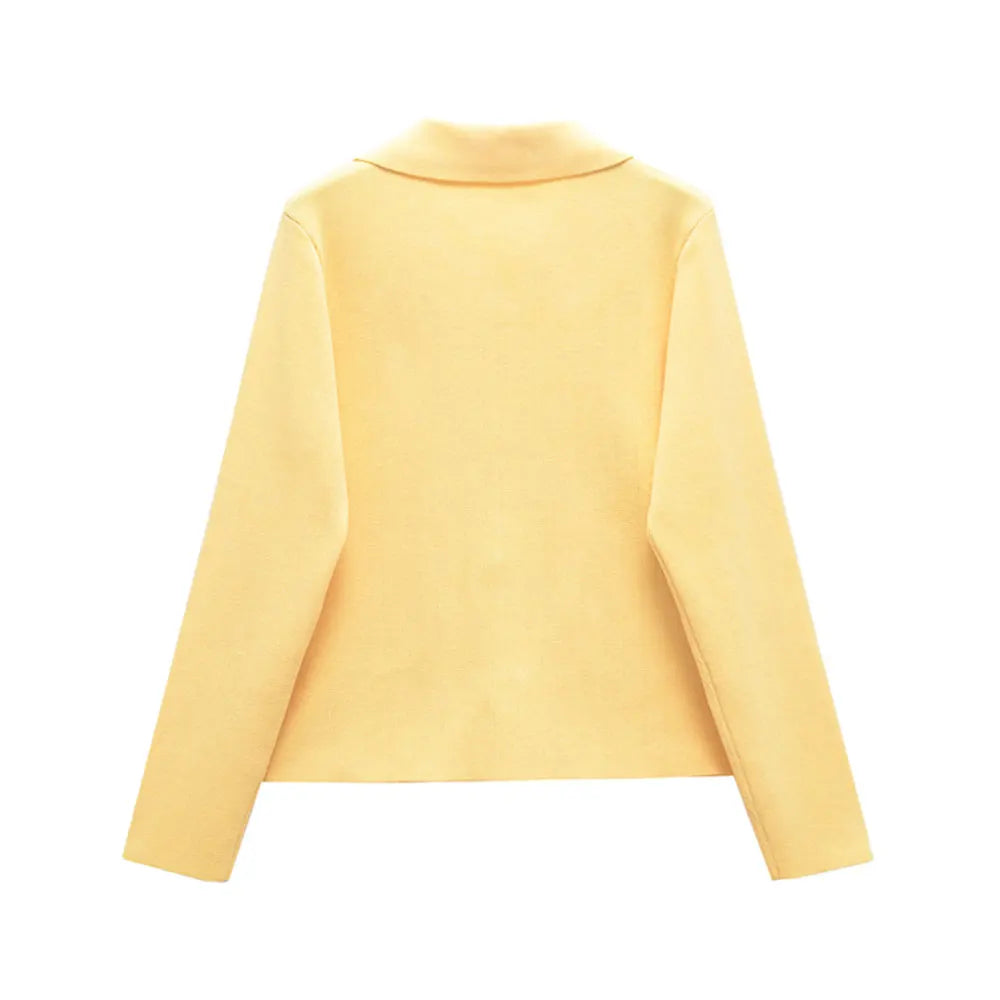 TRZA Women Fashion With Beaded Buttons Knit Cardigan Sweater Long Sleeve Patch Pockets Female Outerwear Chic Tops