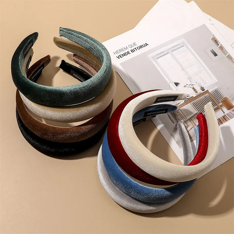 Autumn Winter Soft Velvet Cloth Sponge Padded Hairbands for Women Girls Casual Shopping Face Washing Dress Up Hair Accessories
