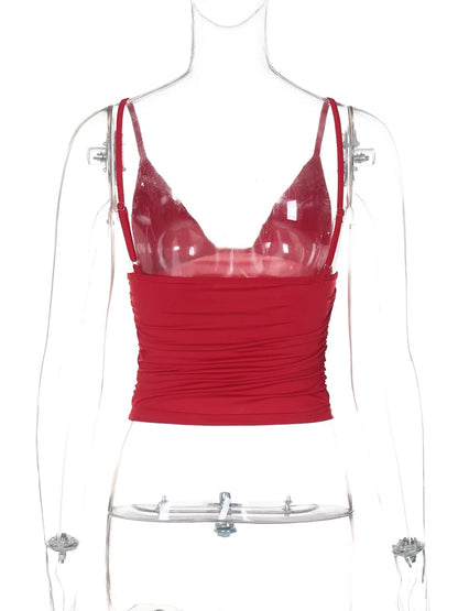 Hugcitar V Neck Solid Ruched Sexy Slim Y2K Crop Tank Top Summer Women Fashion Casual New Clothes Streetwear Beach Vacation