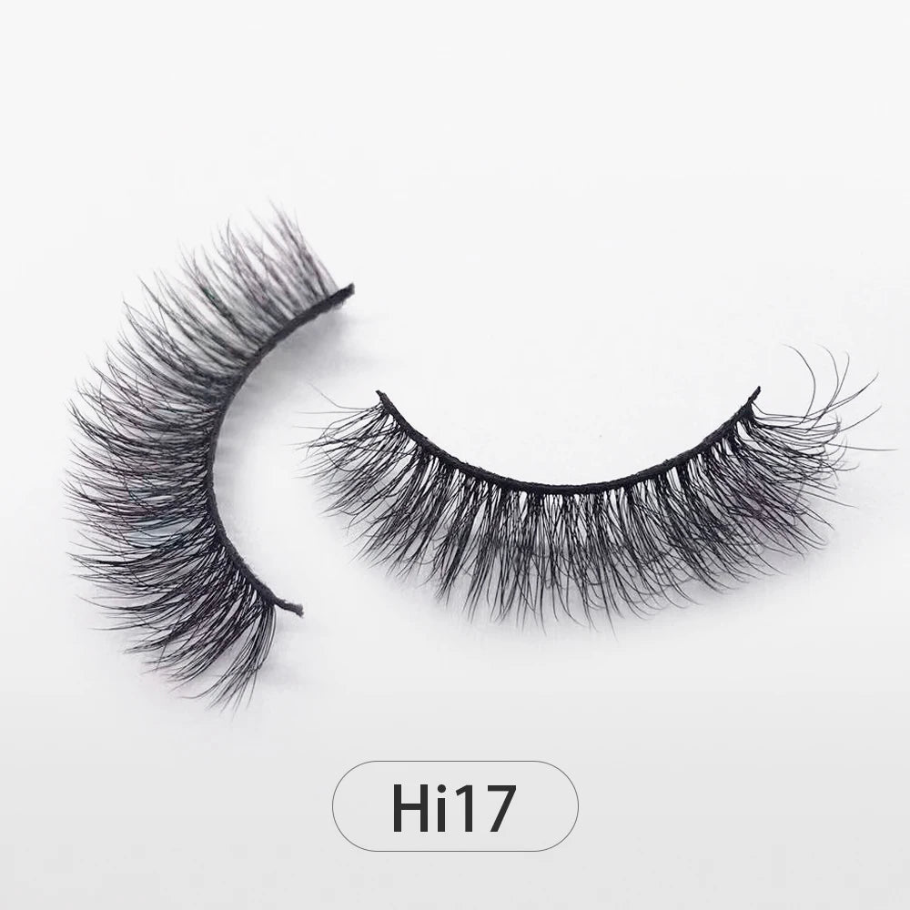 Dropshipping Reuseable Natural Long 12-15mm 3D Faux Mink Lashes Fluffy Volume False Eyelashes Cruelty Free Wispy Makeup Lashes Hi17 15mm CHINA