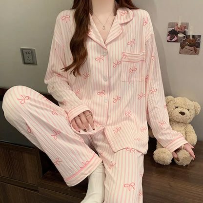 New Women's Spring and Fall Pajamas Homewear Set Wrinkled Cloth Sweet Girl Students Long-Sleeved Casual Pajamas Homewear Set 3529