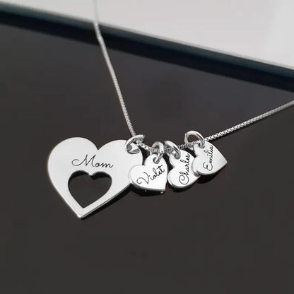 Personalized Name Hearts Necklace For Mom Engraved With Multiple Kids Names Customized Stainless Steel Jewelry Mother's Day Gift Badiee Stylez