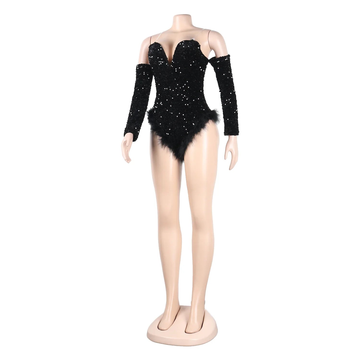 Women's Elegant Sequined Feather Slim Patchwork Bodysuits Spring Summer New Sexy Bodysuits Women Long Sleeve Backless Bodysuits