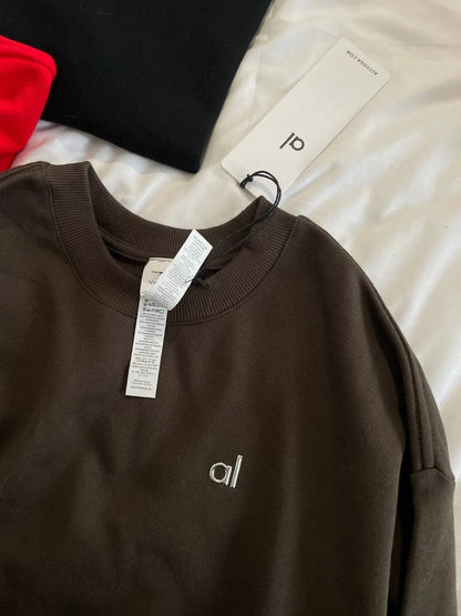 Fashion Trends Solid Long Sleeves Top Spring Black Red Round Neck Sweatshirts Simple Classic Letter Loose Casual Sports Top