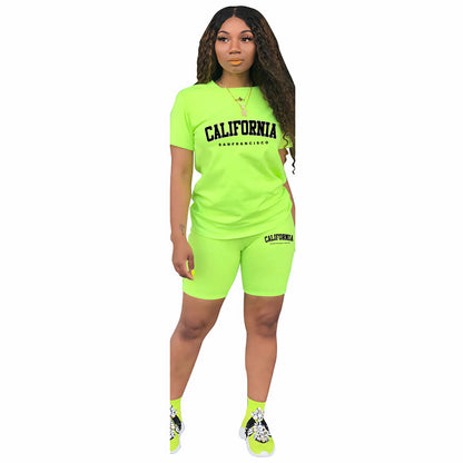 Womens Summer Tracksuit Print T-Shirt+Shorts 2 Piece Sets Fashion Sportswear Clothing Luxury Casual Jogging Short Sleeve Suit Green