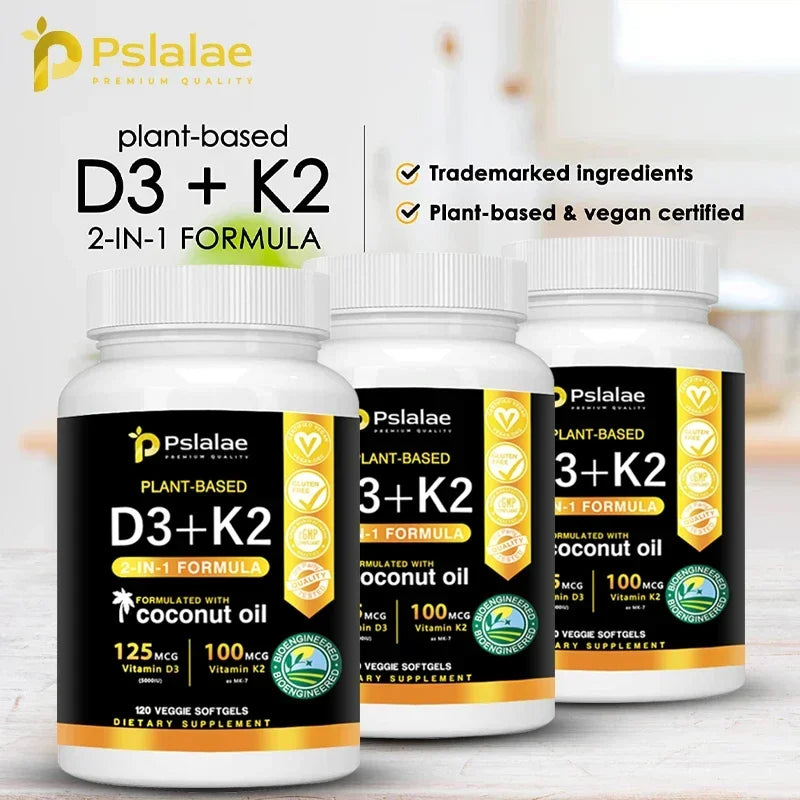 Vitamin D3+K2 Supplement 5000IU Vitamin D3 and K2 (MK-7) Capsules for Bone, Heart, Muscle, Immune Support