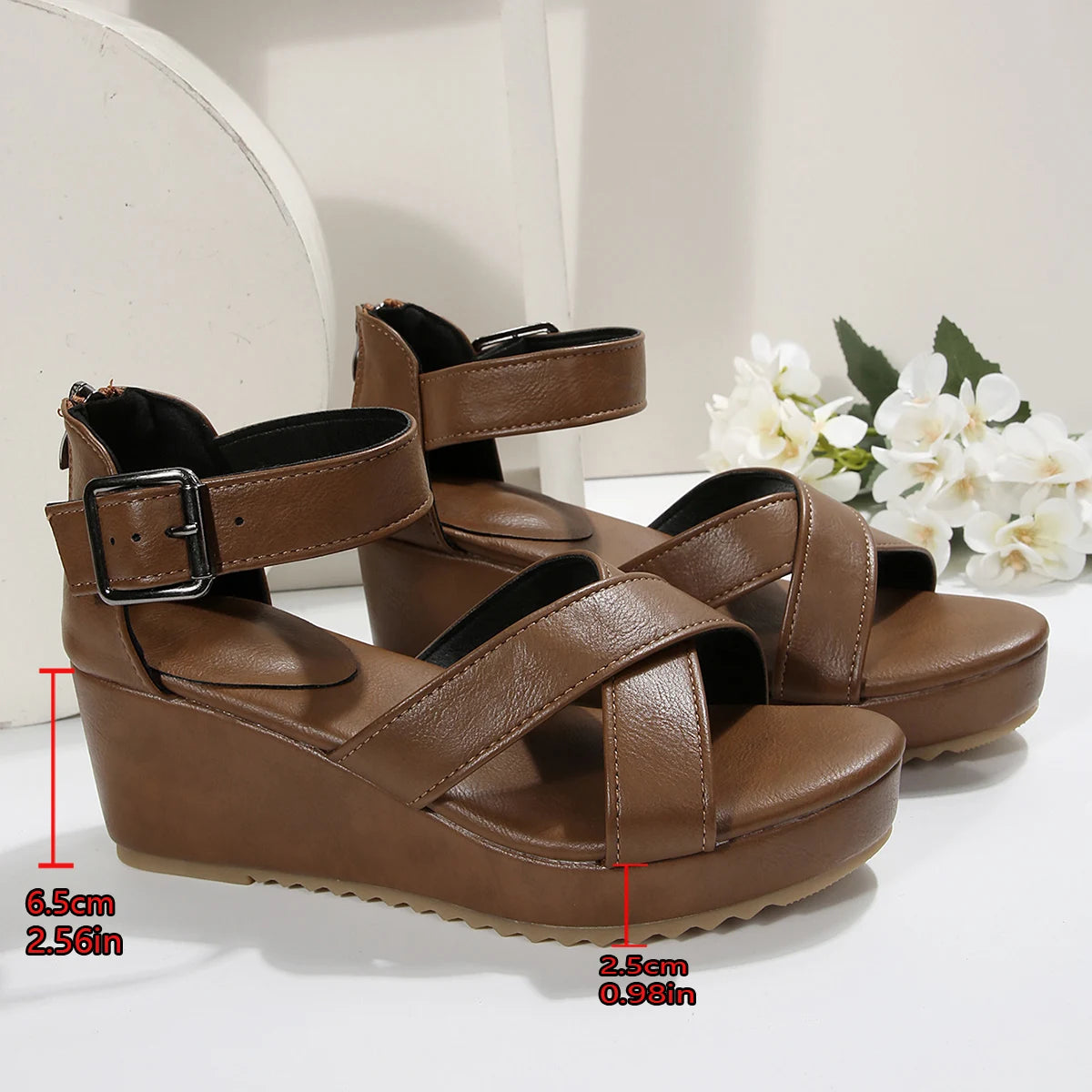 Roman Style Thick Heel Sandals Women's Summer Fashion Large Size Belt Buckle High Heels Platform Slippers PU Leather TPR