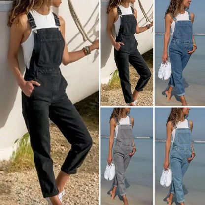 Denim Overalls with Pockets Distressed Denim Overalls Stylish Plus Size Denim Jumpsuit with Adjustable Straps Side Pockets Badiee Stylez