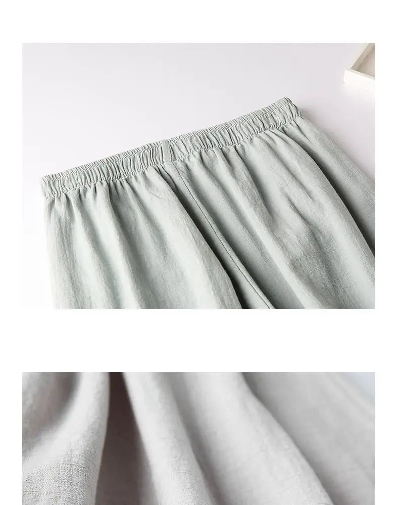 Summer Cotton Linen Cropped Pants Women Casual Thin Vintage Ethnic Bottom Embroidered Wide Leg Pants Woman Clothes Trousers