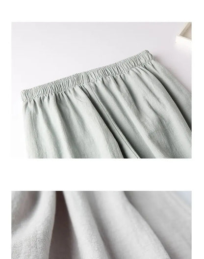 Summer Cotton Linen Cropped Pants Women Casual Thin Vintage Ethnic Bottom Embroidered Wide Leg Pants Woman Clothes Trousers
