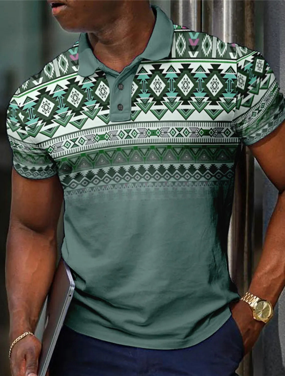 Men's Tribal Golf Polo Shirt - Vintage Short Sleeve Casual Collared Shirt for Stylish Vacations & Parties