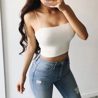 Summer Sexy Camis Women Crop Top Sleeveless Shirt Sexy Slim Lady Bralette Tops Strap Skinny Vest Camisole WHITE