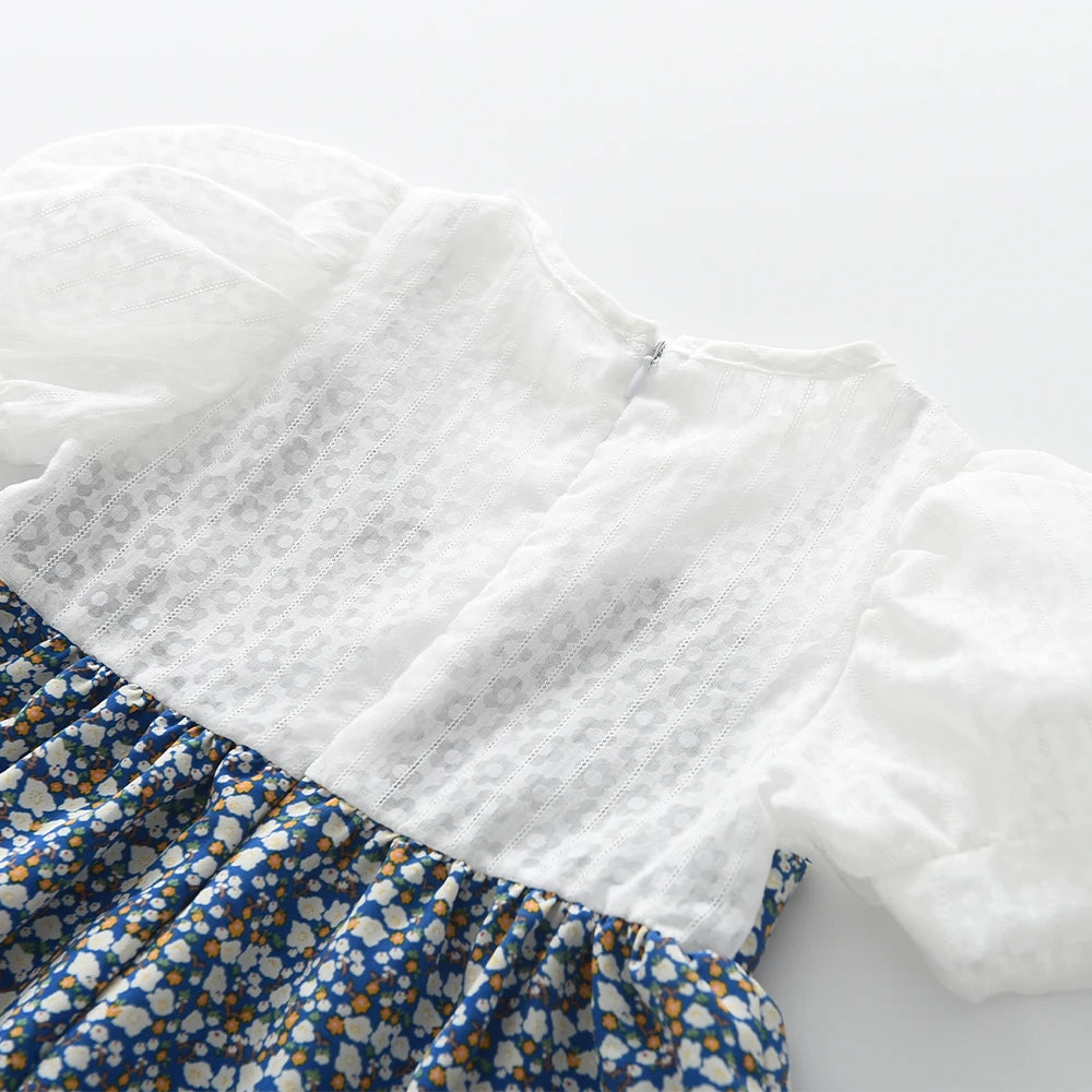 Bear Leader Girls Floral Dresses 2023 Summer New Children's Rustic French Chiffon Floral Fake Two Pieces Halter Dress