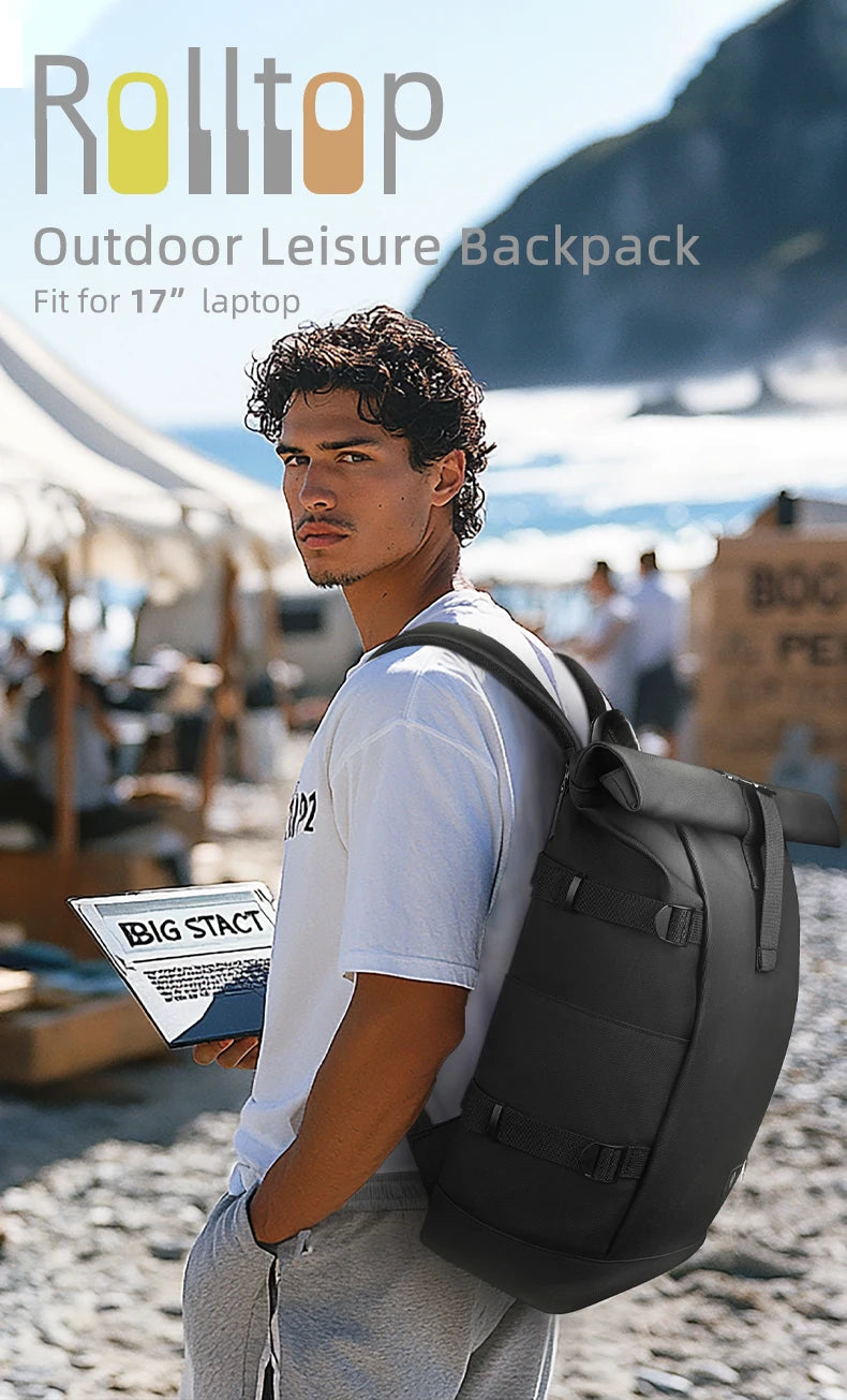 HcanKcan Expandable Roll Top Backpack Large Capacity Travel Outdoor Backpack Waterproof 17” Laptop Backpack Travel Camping Bags