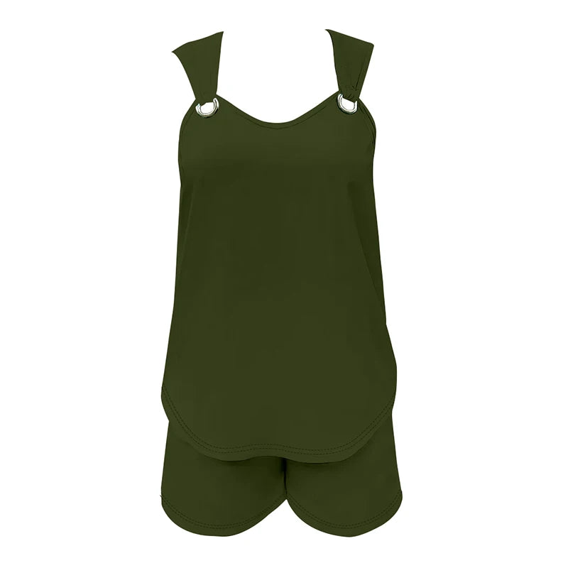 Women's Casual Fashion Set with Suspender Sleeveless Solid Color Top and Pants Set Summer Comfortable Clothing