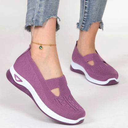 Spring new women's sports shoes, fashionable, breathable, lightweight, non-slip, wear-resistant, casual sports shoes, flat shoes PURPLE