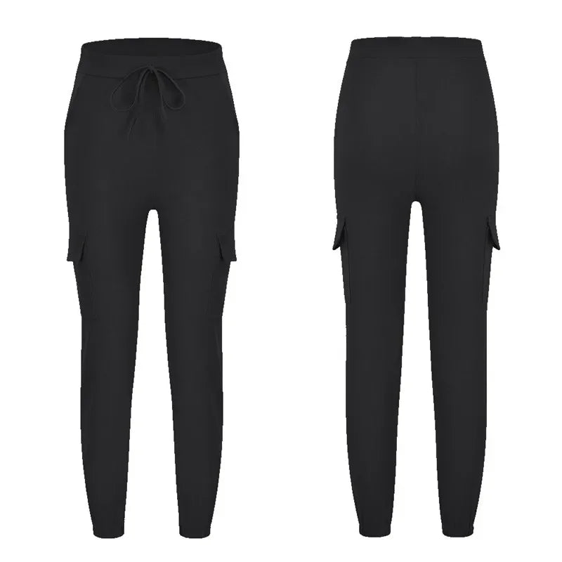 2022 New Solid Jogger Women's Cargo Pants Multi-Pocket Drawstring Elastic Waist Women Sports Pants Streetwear Casual Long Pant Badiee Stylez