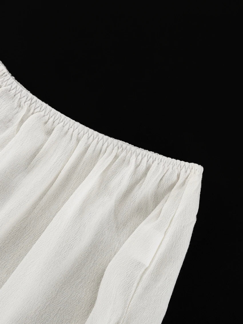 Marthaqiqi Casual Women Nightgowns Set V-Neck Sleepwear Long Sleeve Robe Underwear Shorts White Loose Ladies Pajama 3 Piece Suit