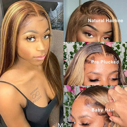 Hd Highlight Straight 13x4 Lace Front Wigs Human Hair Preplucked 360 Full Lace Wig Honey Blonde Colored 13x6 Lace Frontal Wigs