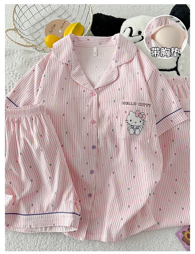Summer Hello Kitty pajamas three-piece comfortable casual cartoon loungewear