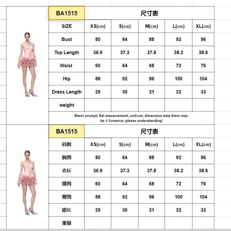 Pink Prom Dress Strapless Pink Structured Top With Floral Embellished Mini Skirt Bodycon Celebrity Party Cocktail 2 Pieces Set