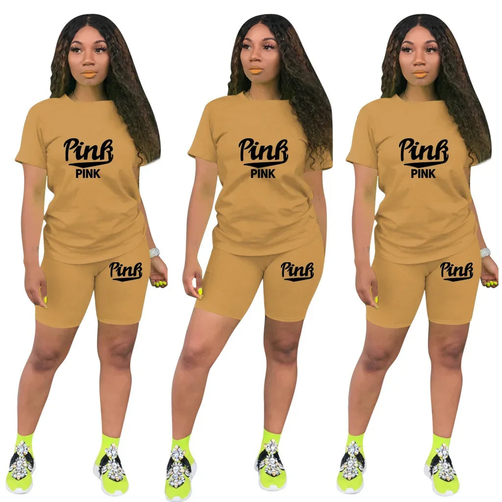 Hot Sale Of The Season round Neck Short Sleeve Printed Home Leisure Base Layer Set Multicolor Summer Bottoming Outfit Women's Sk Badiee Stylez