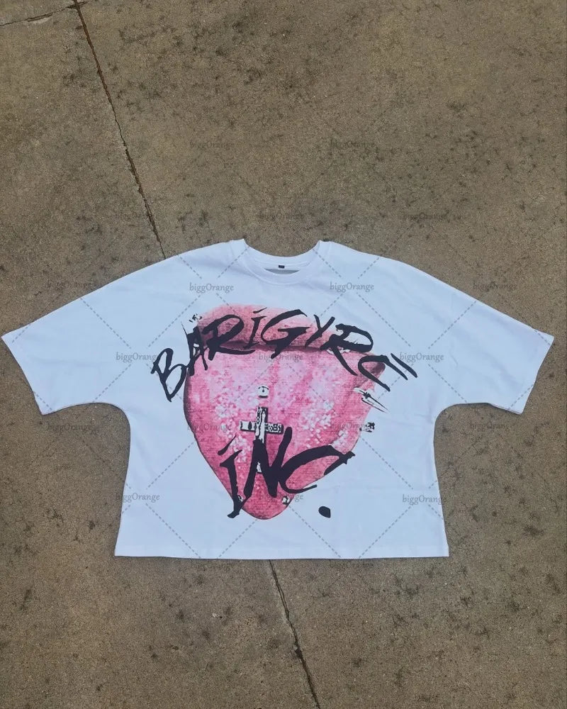 American Retro Letter Printing Oversized T-shirt Hip-hop Harajuku Punk Round Neck Graphic Top Men Trendy Casual Streetwear Women Badiee Stylez