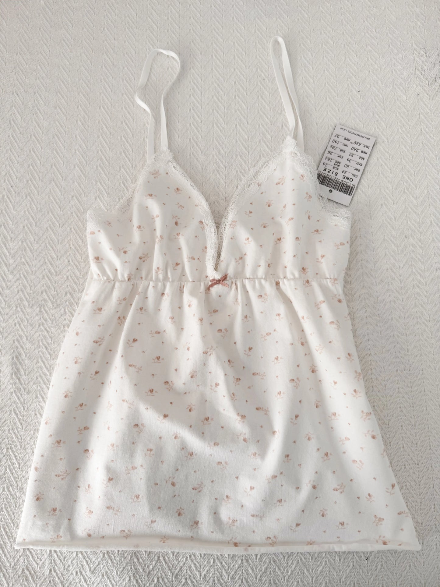 Floral Print Bow V Neck Camis Women Chic Lace Trim Sleeveless Slim Crop Tops Vest Sweet Casual Fashion Raw Hem Tank Top Y2k New WHITE One Size