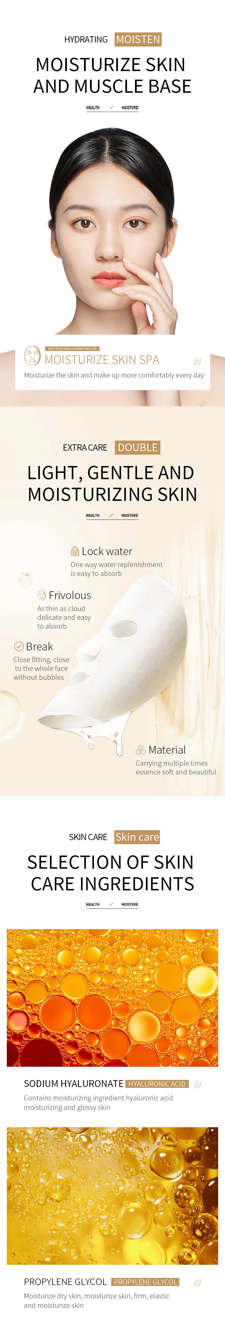 20 Pieces BIOAQUA Centella Collagen Vitamin C Facial Mask Moisturizing Refreshing Sheet Masks Hyaluronic Acid Skin Care Products