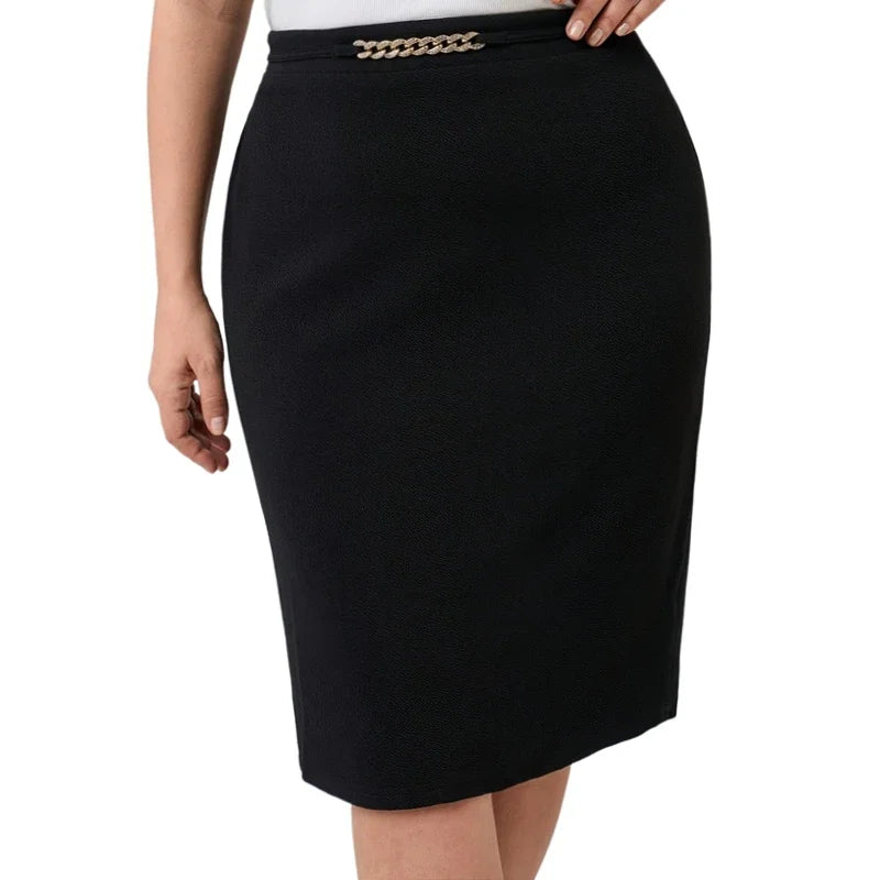 Plus Size 1XL-5XL New Elastic Mid Length Skirt Slimming-fit Women's High Waisted Trendy Knee Length Ladies Clothing Tight Skirt