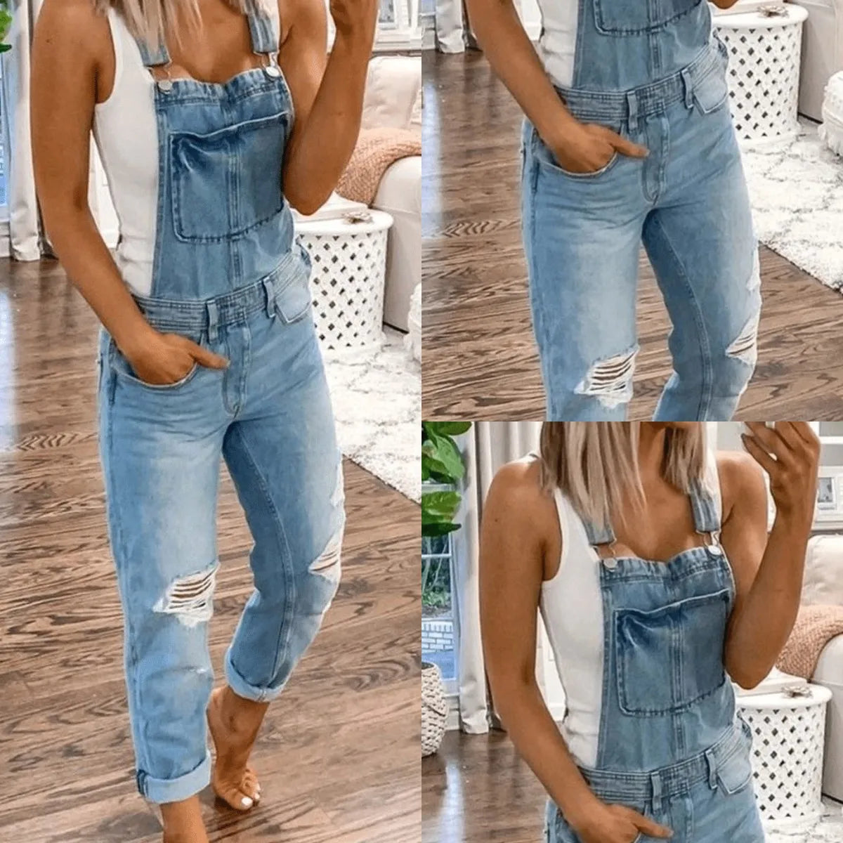 Lugentolo Women Overalls New Sport Jeans Fashion Ripped Denim Female Large Size Mid-rise Straight-leg Trousers Do Old 5XL