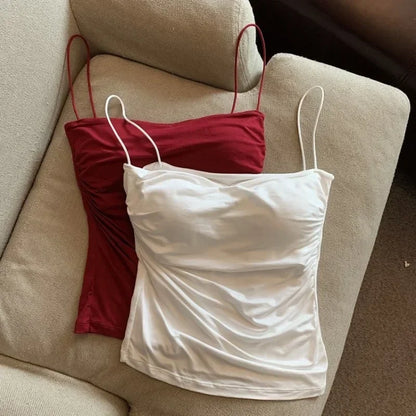 Women With Built In Bra Spaghetti Strap Tanks Summer Camis Tank Casual Tops  For Woman Solid Color Female Korean Style Badiee Stylez