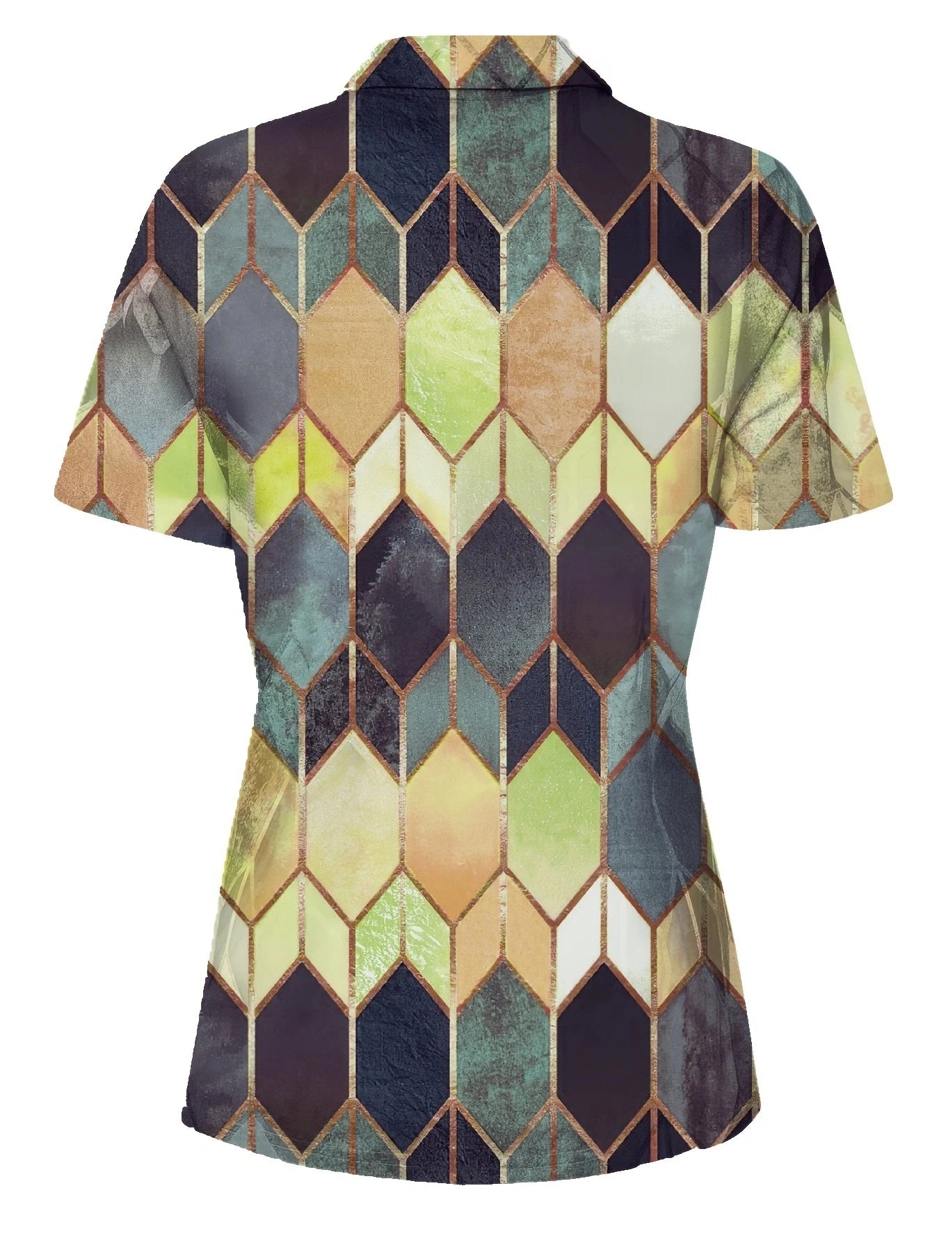 Versatile All-Season Women's Polo Shirt- Easy-Care,Stretch Comfort with Stylish Zip and Geometric Design for Everyday Casual Wea