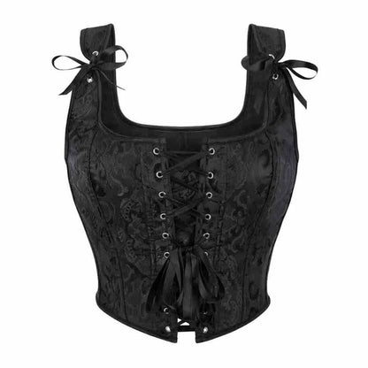 Blue Jacquard Corset Sexy Shoulder Straps Overbust Bustiers Crop Top Lace Up Brocade Vest Lingerie Gothic For Women Outfit