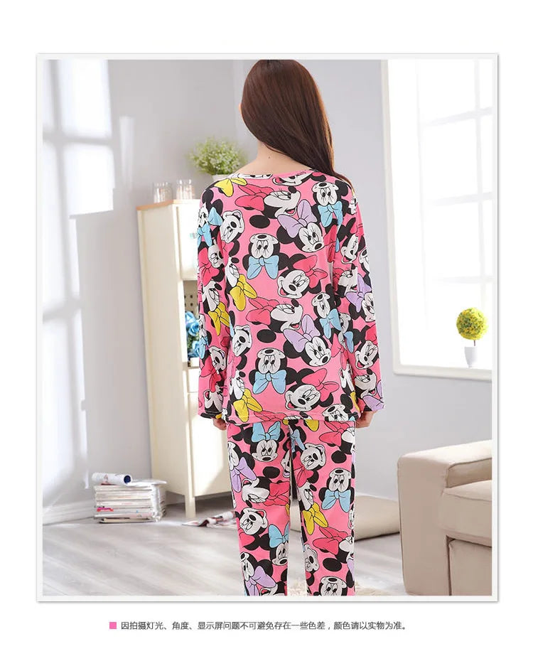 Spring And Autumn Long Sleeve+Long Pants Two Piece Pajama Set For Women Cartoon Cute Mickey Home Clothes Set