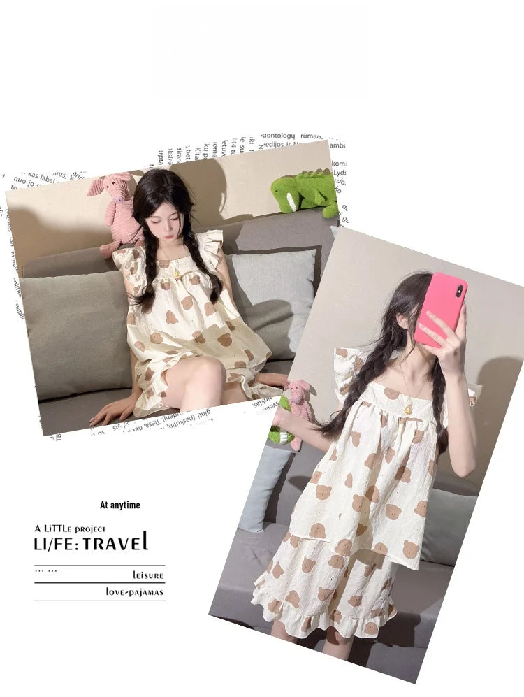 Summer Spwear Women's 2025 New Japanese Sle Fre Vest orts Woven Cotton Thin Home Clothes Set Sweet Print ort Pants