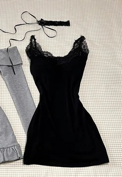 2024 High Street Two Piece Set Gray Slash Neck Long Sleeve Spliced Plested Dresses Y2k Aesthetic Vintage Lace Design Sling Dress Badiee Stylez