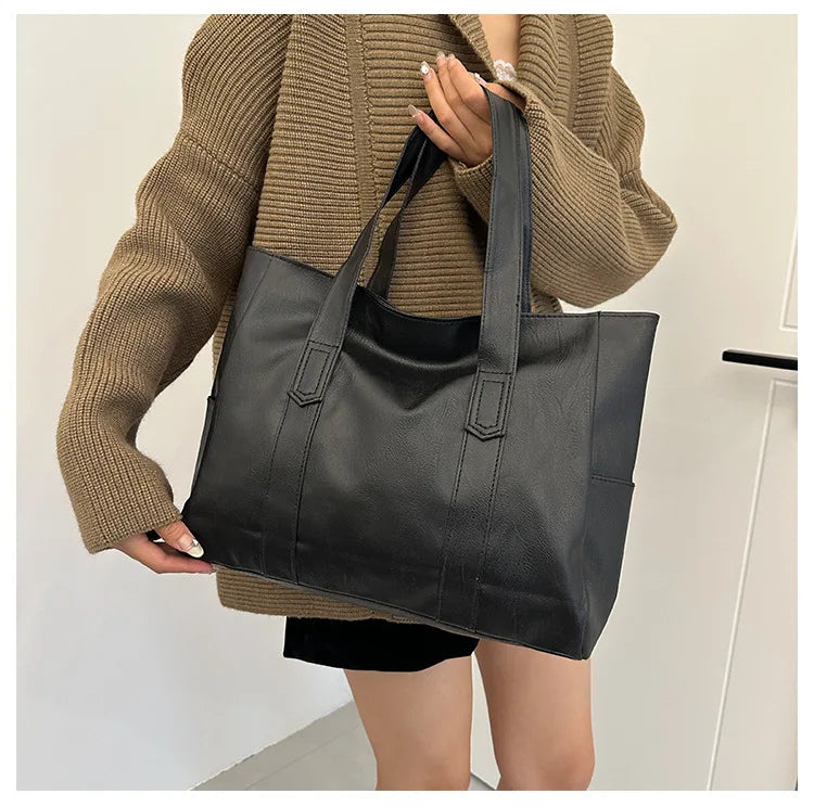 Vintage Large Capacity Tote Bag, Retro Vegan Shoulder Bag, Women's Casual Handbag For Commute ,Trendy Handbag with Soft Leather